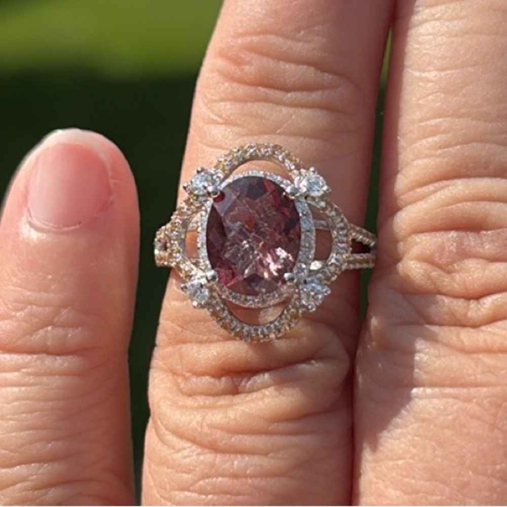 3.30tcw Salmon Topaz Yellow Sapphire Lab Diamond Ring Sterling Silver Size 7 - Picture 11 of 16
